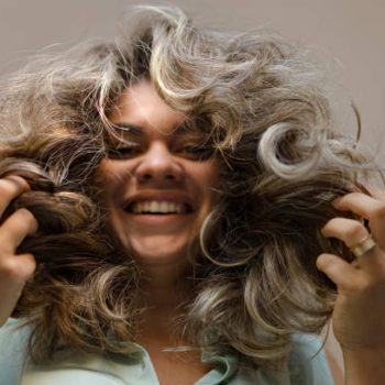 Laughing, Woman, Hands, Hair, Female