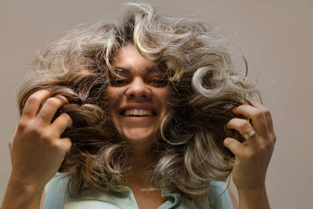 Laughing, Woman, Hands, Hair, Female